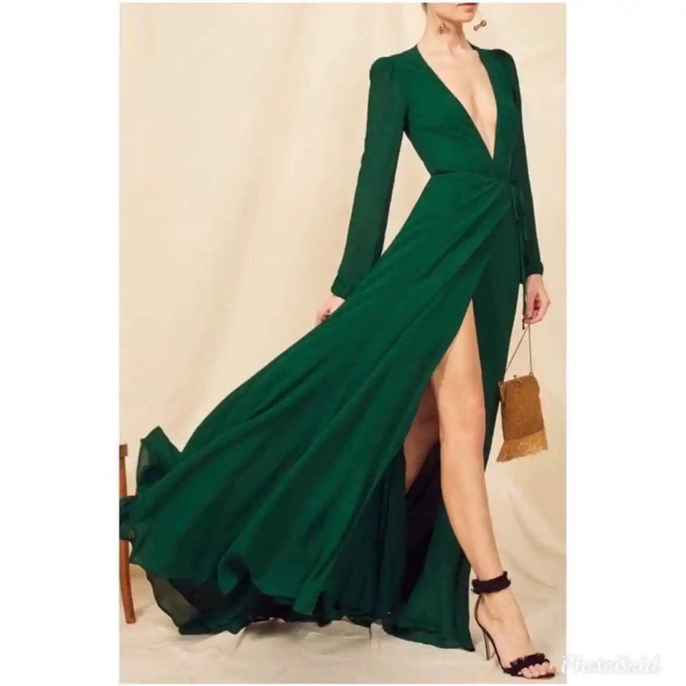 Reformation Milan Wrap Dress - Emerald Green